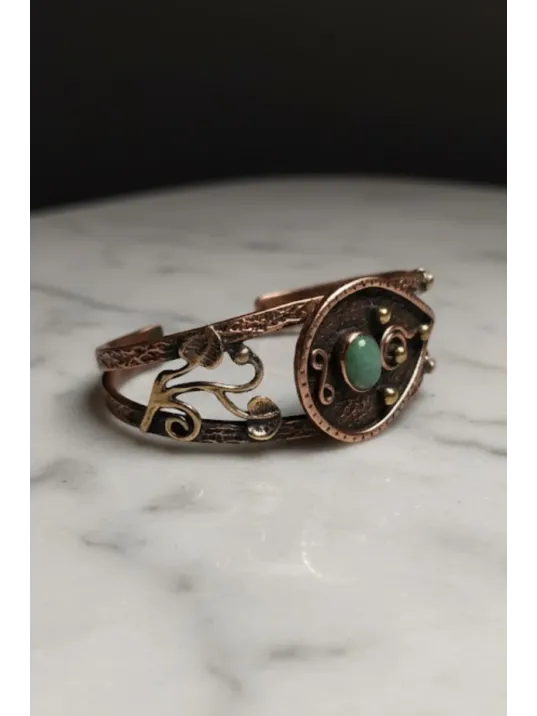 Erkek Çelik Bileklik - Kahverengi Deri Model Siyah Spiral Desenli Erkek Bileklik