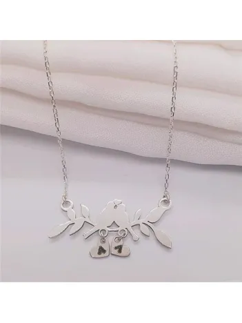 Kadın Dalda Çifte Kuş Model 2 925 Ayar Gümüş Kolye (14 Şubat Sevgililer Günü Hediyesi)