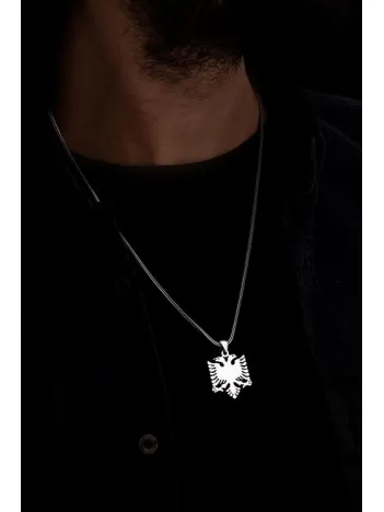 Arnavut Bayrağı Figürlü Erkek Bayan Gümüş Kolye