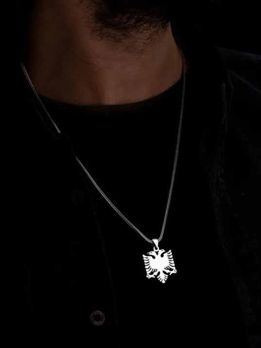 Arnavut Bayrağı Figürlü Erkek Bayan Gümüş Kolye