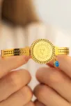 Kadın Çelik Bileklik - Altın Kaplama Çeyrekli Ve Nazar Boncuklu Model Çelik Bileklik Kadın Çelik Bileklik - Altın Kaplama Çeyrekli Ve Nazar Boncuklu Model Çelik Bileklik
