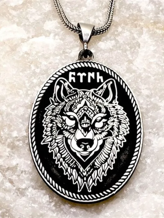 Türk Yazılı Bozkurt Erkek Gümüş Kolye Zincir