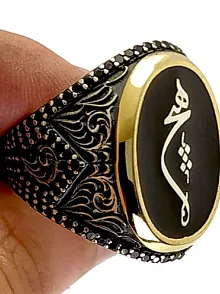 Hiç Yazılı Siyah Mineli Gümüş Erkek Yüzük