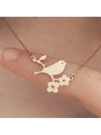 Gerçek Rose Kararmayan Kaplama Tek Kuş Model Kadın 925 Ayar Gümüş Kolye (14 Şubat Sevgililer Günü Hediyesi)