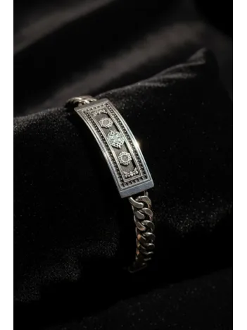 Erkek Gümüş Bileklik - Süleyman Mührü İşlemeli Künye 925 Ayar Erkek Gümüş Bileklik