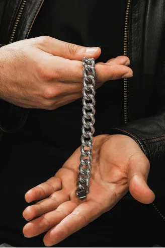 Erkek Çelik Bileklik - Çizgili Kalın Gurmet Model Erkek Bileklik