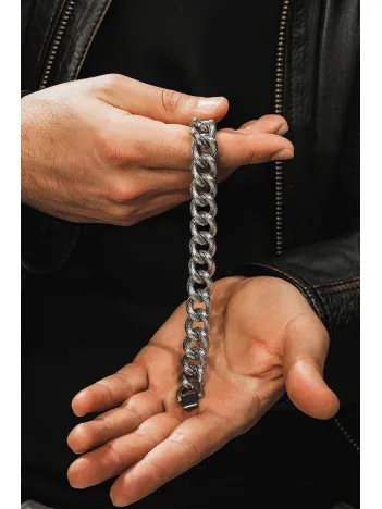 Erkek Çelik Bileklik - Çizgili Kalın Gurmet Model Erkek Bileklik