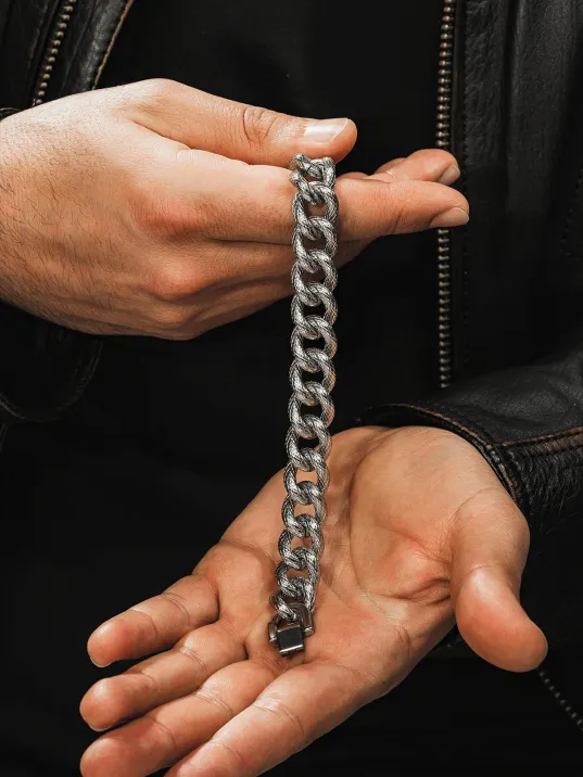 Erkek Çelik Bileklik - Çizgili Kalın Gurmet Model Erkek Bileklik