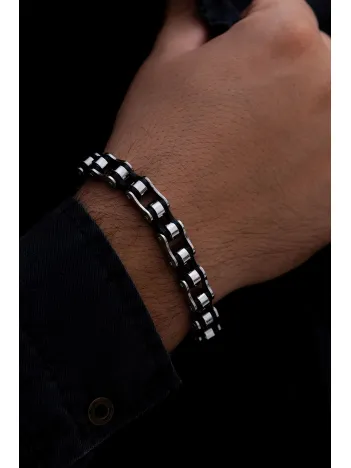 Yerli Motosiklet Bisiklet Zinciri Erkek Çelik Bileklik Siyah Orta Kalınlık