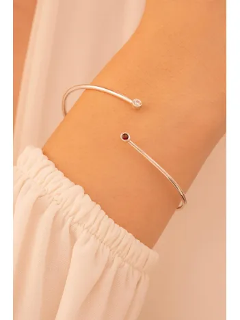 Kadın Gümüş Bileklik - Kadın Kelepçe - El Yapımı Gümüş Zirkon Ve Yakut Taşlı Zarif Kadın Bileklik