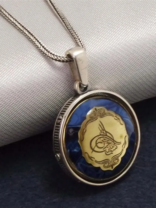 Çift Taraflı Mührü Süleyman Ve Tuğra Figürlü Erkek Gümüş Kehribar Kolye