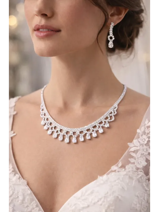 Kadın Bijuteri Kolye Küpe Set - Riley Model Baget ve Zirkon Taşlı Zarif Su Yolu Set Kadın Bijuteri Kolye Küpe Set - Riley Model Baget ve Zirkon Taşlı Zarif Su Yolu Set