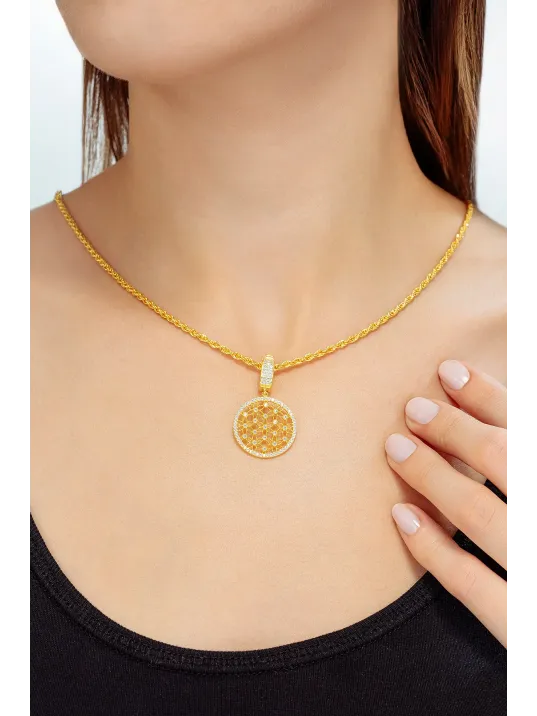 Kadın 925 Ayar Gümüş 18 Ayar Altın Kaplama Lotus Yaşam Çiçeği Burgu Kolye – Taşlı Zarif Tasarım