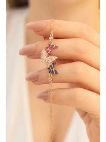 Kadın Gümüş Bileklik - Rose Kelebek Model Kadın Gümüş Bileklik Gblklbkmdl1-ros