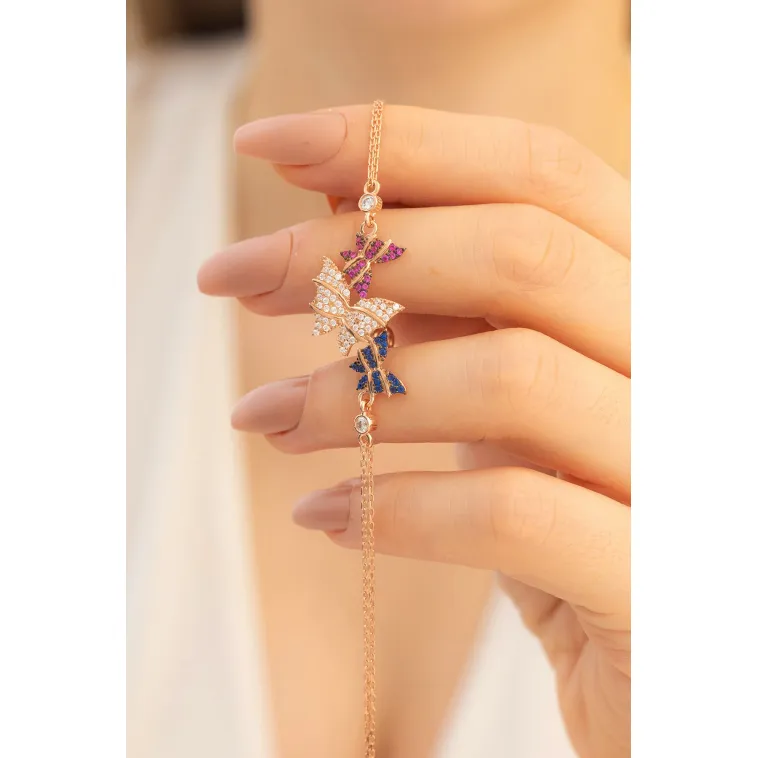 Kadın Gümüş Bileklik - Rose Kelebek Model Kadın Gümüş Bileklik Gblklbkmdl1-ros