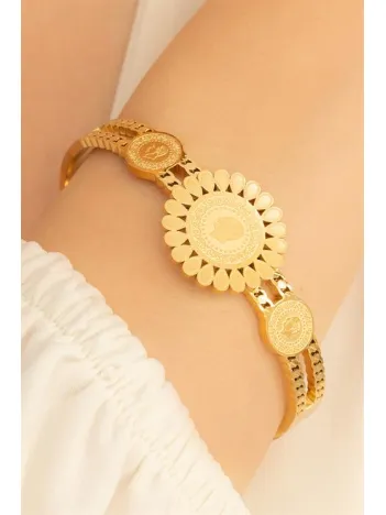 Kadın Bileklik - 22 Ayar Gerçek Altın Kaplama(kararmaz) Çiçek Model Çeyrekli Bileklik