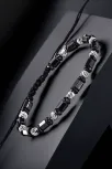 Siyah Hematit Taşlı Gümüş Detaylı Ayarlanabilir Erkek İp Bileklik - Model 4