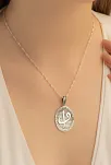 Oval Model Elif Vav Yazılı Bayan Gümüş Kolye Parlak Model Gklallhyzl1-gms