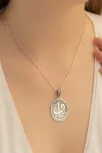 Oval Model Elif Vav Yazılı Bayan Gümüş Kolye Parlak Model Gklallhyzl1-gms