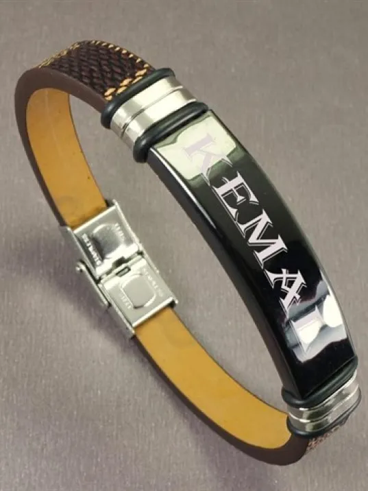 OttoMan İsim Yazılan Erkek Bileklik Suni Deri