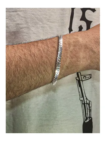 Erkek Gümüş Bileklik - Kalın Yassı Snake Parlak Model Erkek Künye