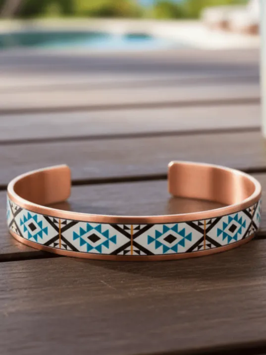 Kadın Bakır Bileklik Yüzük Set - Eyes Model Özel Baskı Metal Kutu Ve Kuvars Taşı