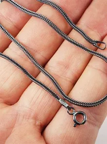 Tilkikuyruğu Gümüş Erkek Kolye Zincir Özel Oksitlenmiş İnce Model