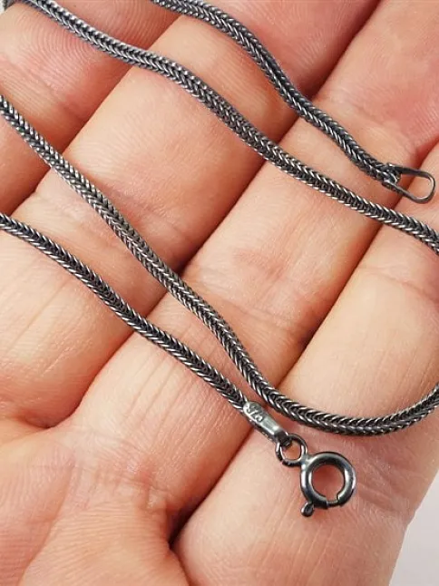 Tilkikuyruğu Gümüş Erkek Kolye Zincir Özel Oksitlenmiş İnce Model
