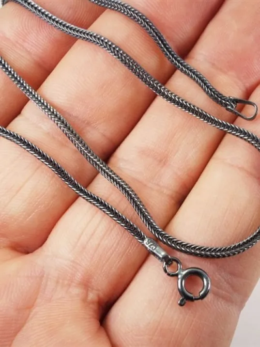 Tilkikuyruğu Gümüş Erkek Kolye Zincir Özel Oksitlenmiş İnce Model