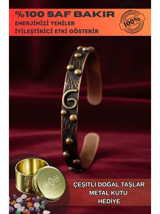 G Motif Model %100 Saf Bakır Erkek Kadın Bileklik – Metal Kutu ve Doğal Taşlar G Motif Model %100 Saf Bakır Erkek Kadın Bileklik – Metal Kutu ve Doğal Taşlar