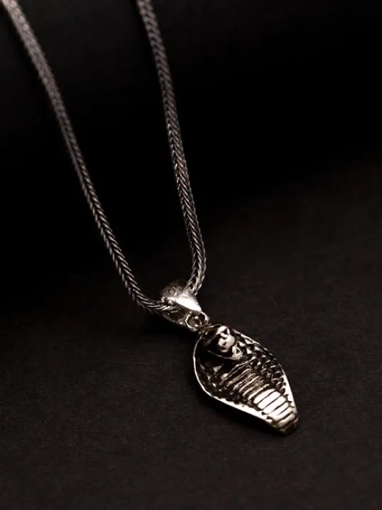 Erkek Gümüş Kolye - Kobra Figürlü Erkek Gümüş Kolye Tilki Kuyruğu Zincirli