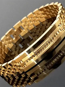 Altın Kaplama Lüks Bukle Halat Model Erkek Çelik Bileklik CBLLUKSHALT-ALT