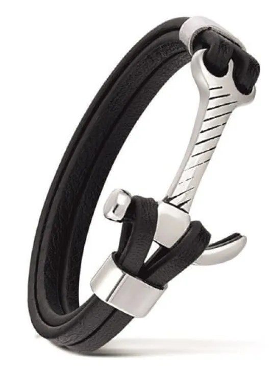 Erkek Çelik Çekiç Keser Figürlü Deri Bileklik