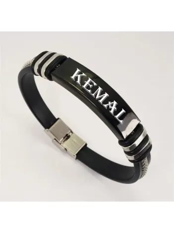 Kişiye Özel İsimli  Siyah Model Erkek Çelik Bileklik Künye