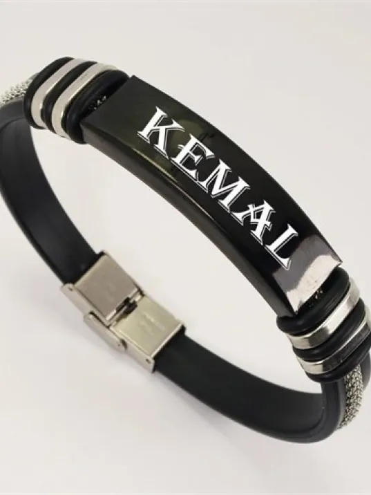 Kişiye Özel İsimli  Siyah Model Erkek Çelik Bileklik Künye