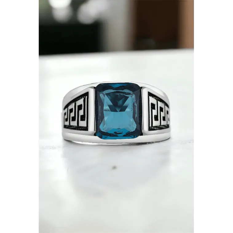Erkek Gümüş Yüzük - Aquamarin Taşlı Kare Erkek Gümüş Yüzük Erkek Gümüş Yüzük - Aquamarin Taşlı Kare Erkek Gümüş Yüzük
