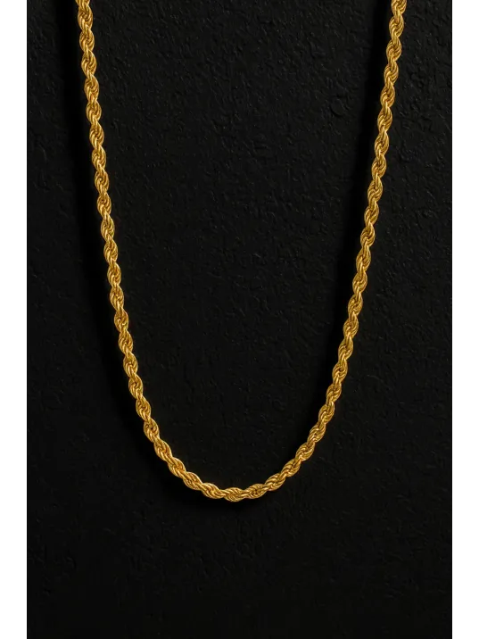 Kadın Gümüş Bileklik Kolye Set - 22 Ayar Altın 2.5mm Kaplama Burma Halat Gümüş Zincir Set Kadın Gümüş Bileklik Kolye Set - 22 Ayar Altın 2.5mm Kaplama Burma Halat Gümüş Zincir Set