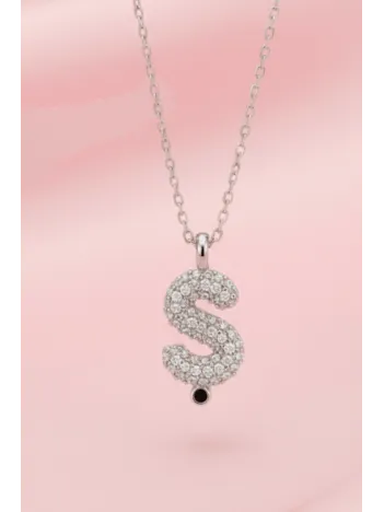 Kadın Gümüş Kolye - 925 Ayar Zirkon Taşlı Balon Ş Harfi Bayan Kolye