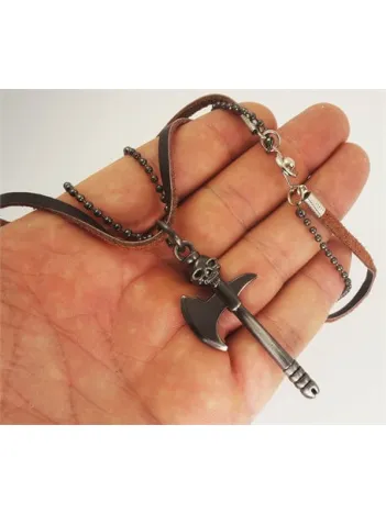 Balta Kurukafa Erkek Deri Kolye