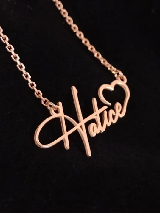 Kişiye Özel Kalp İmza İsim Yazılan Rose Renk Bayan Gümüş Kolye Zincir GKLROSISIMK