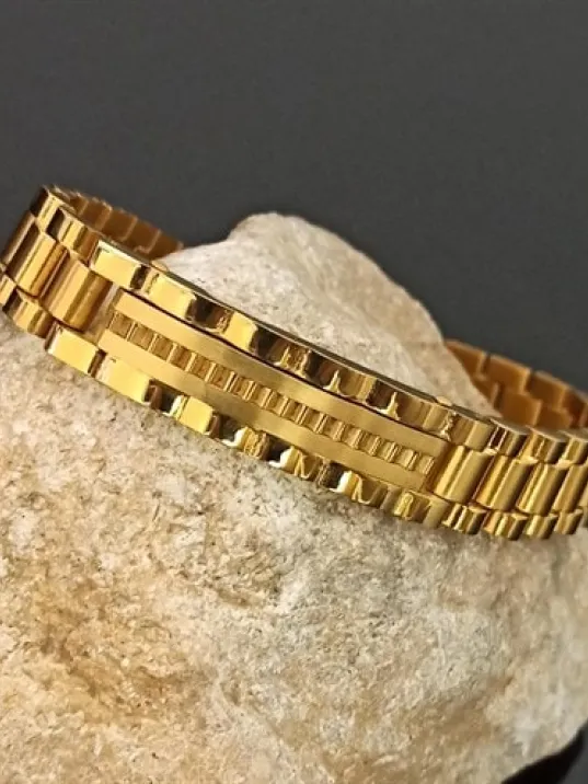 Sarı - Sarı Lüks Bukle Model Erkek Çelik Bileklik CBLLUKSTIRK-ALT Sarı - Sarı Lüks Bukle Model Erkek Çelik Bileklik CBLLUKSTIRK-ALT