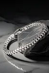 Erkek Gümüş Bileklik - Kalın Yassı Snake Parlak Model Erkek Künye