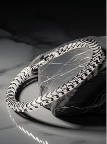 Erkek Gümüş Bileklik - Kalın Yassı Snake Parlak Model Erkek Künye
