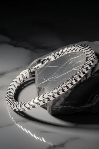 Erkek Gümüş Bileklik - Kalın Yassı Snake Parlak Model Erkek Künye