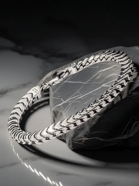 Erkek Gümüş Bileklik - Kalın Yassı Snake Parlak Model Erkek Künye