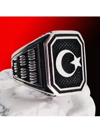 Ay Yıldız Gümüş Erkek Yüzük