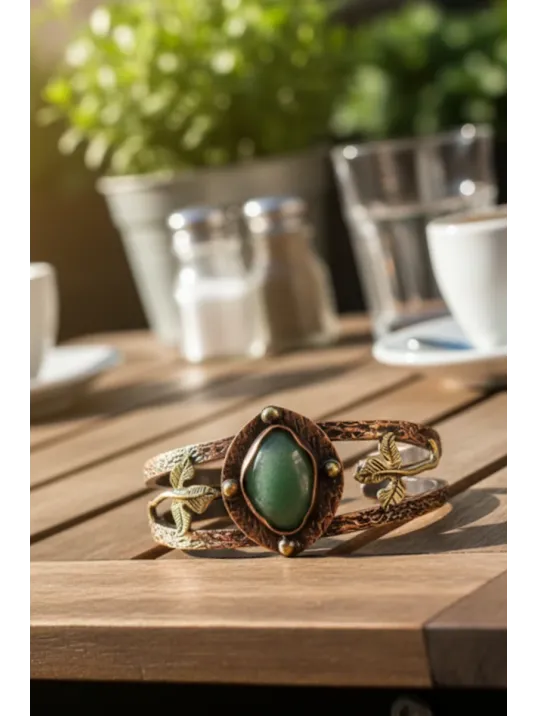 Kadın Bakır Bileklik - Yeşil Aventurin Taşlı Damla Model Kadın Bilezik Metal Kutu ve Doğal Taşlar Kadın Bakır Bileklik - Yeşil Aventurin Taşlı Damla Model Kadın Bilezik Metal Kutu ve Doğal Taşlar