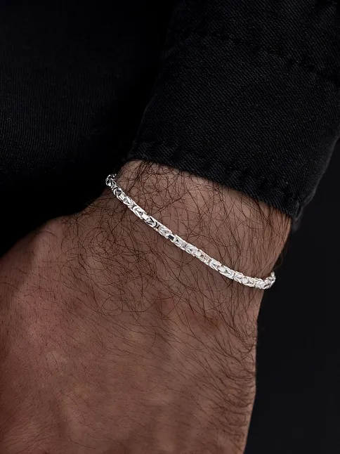 Parlak Kare Kral 3.5 mm Erkek Gümüş Bileklik
