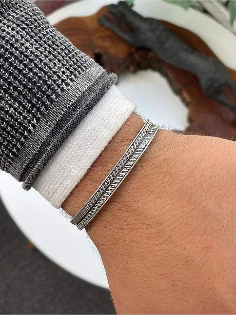 Erkek Bileklik - Metal Erkek Bileklik - Erkek Bileklik - Çizgili Model