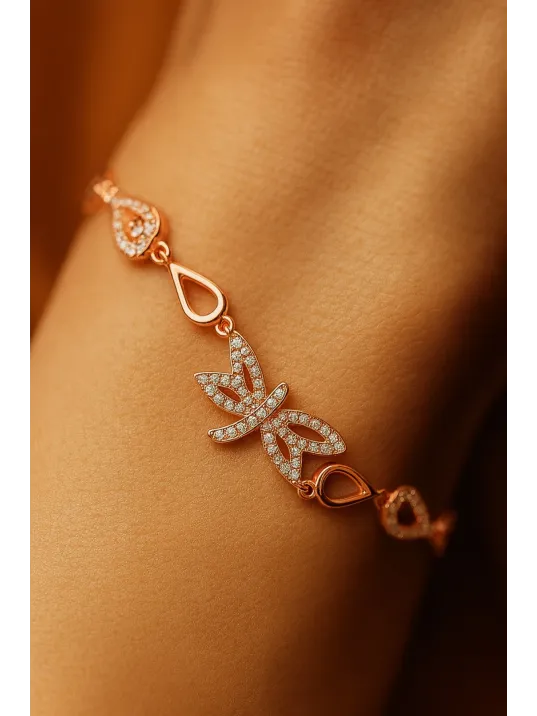 Kadın Gümüş Bileklik - Rose Kaplama Yusufçuk Model Damla Motifli Gümüş Bilezik Kadın Gümüş Bileklik - Rose Kaplama Yusufçuk Model Damla Motifli Gümüş Bilezik